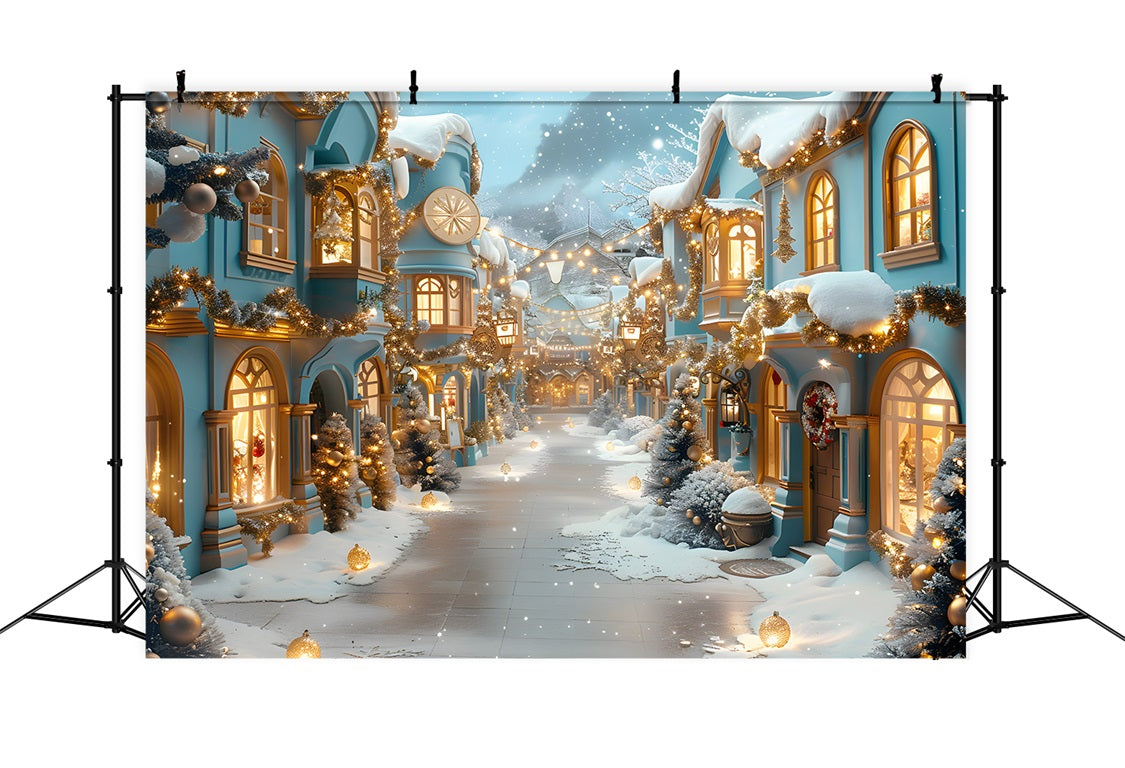 Sfondo Natalizio Con Vicolo Illuminato Da Lanterne Blu RR7-648