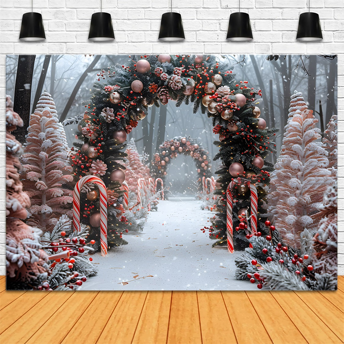 Sfondo Dell'Arco Con Ornamento Natalizio Candy Cane RR7-654