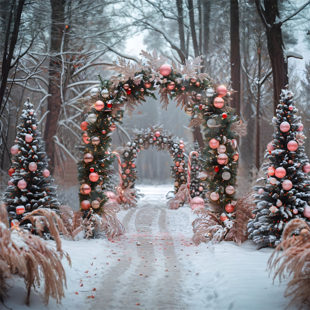 Sfondo Di Arco Di Natale Rosa Ornamento Candy Cane RR7-655