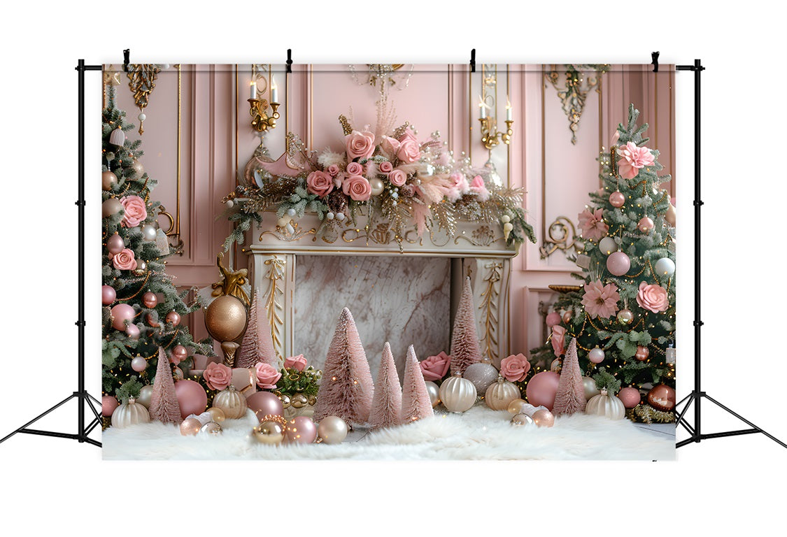 Sfondo Di Alberi Di Camino Elegante Rosa Natalizio RR7-663
