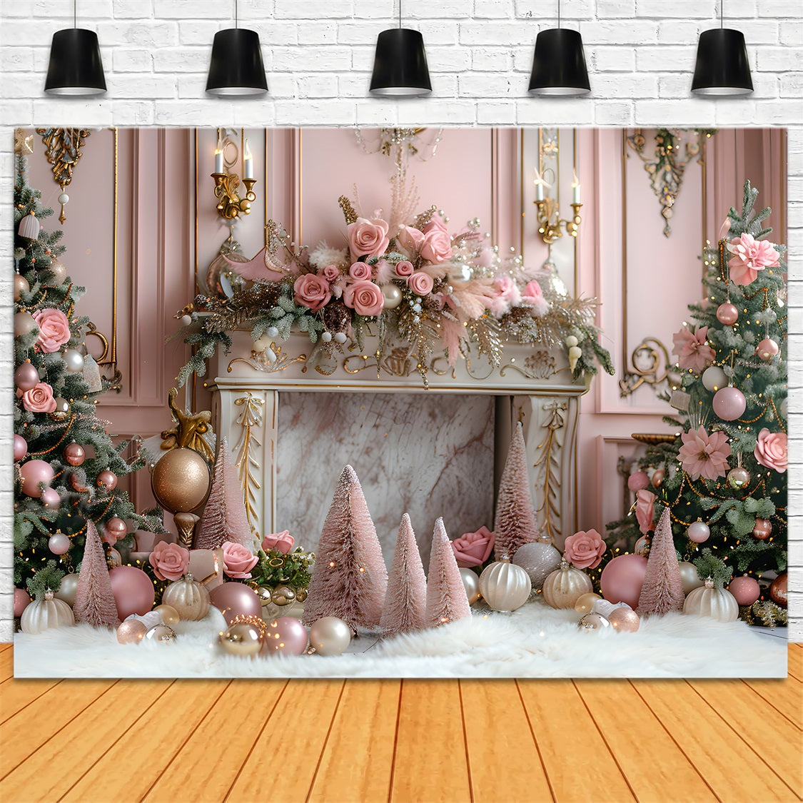 Sfondo Di Alberi Di Camino Elegante Rosa Natalizio RR7-663