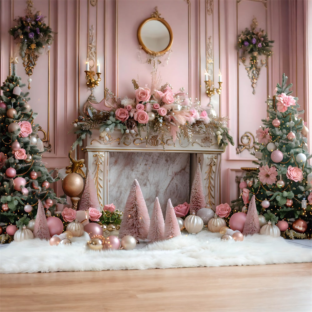 Sfondo Di Alberi Di Camino Elegante Rosa Natalizio RR7-663