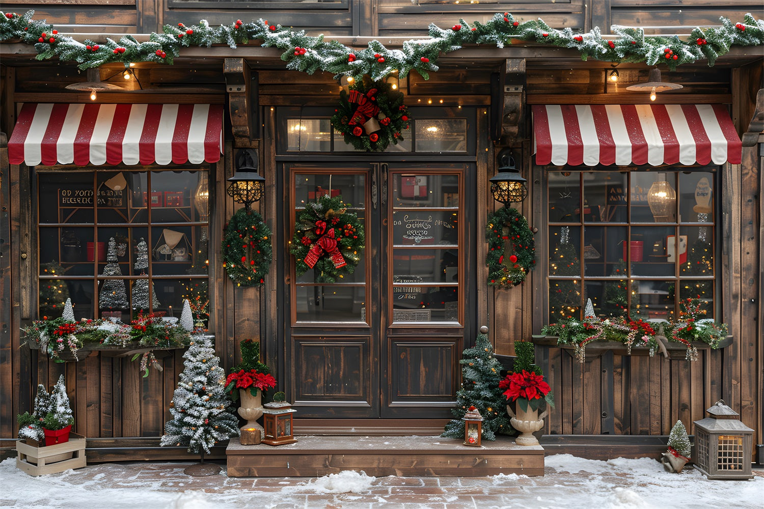 Sfondo Di Ghirlanda Natalizia Vintage Shopfront Holiday RR7-667