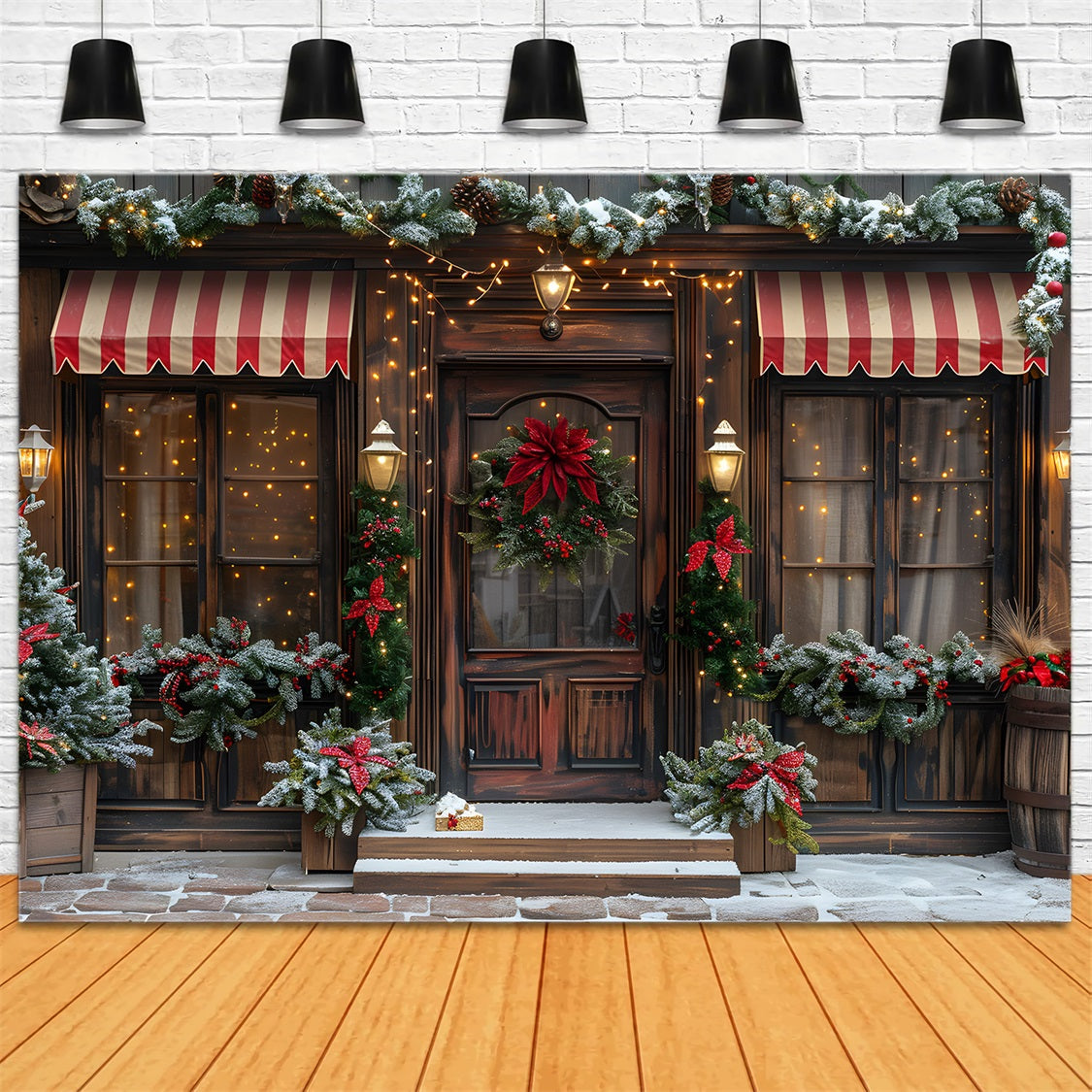 Sfondo Festivo Di Ghirlanda Di Ghirlande Di Shopfront Natalizio RR7-668