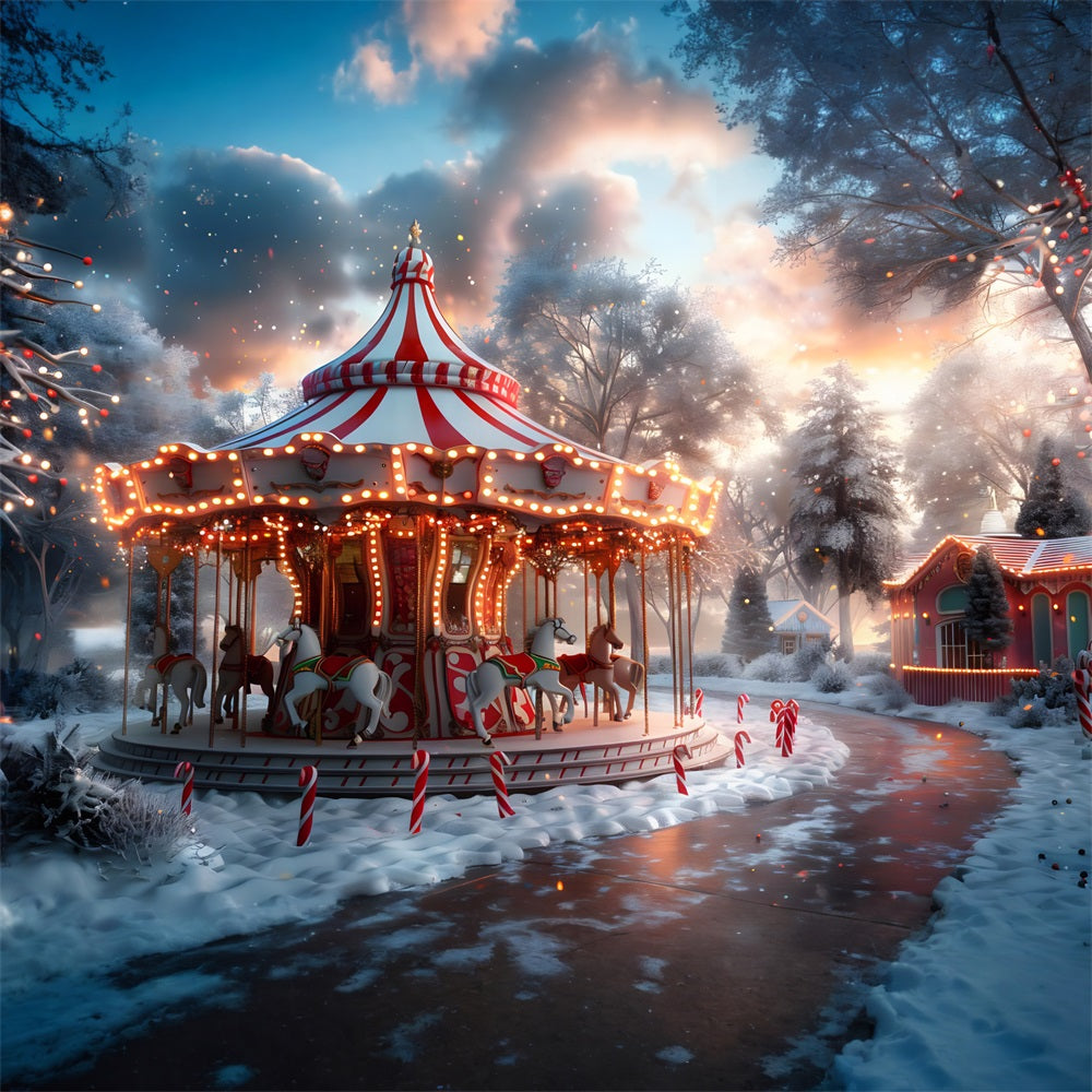 Sfondo Di Natale Carousel Crepuscolo Winter Wonderland RR7-675