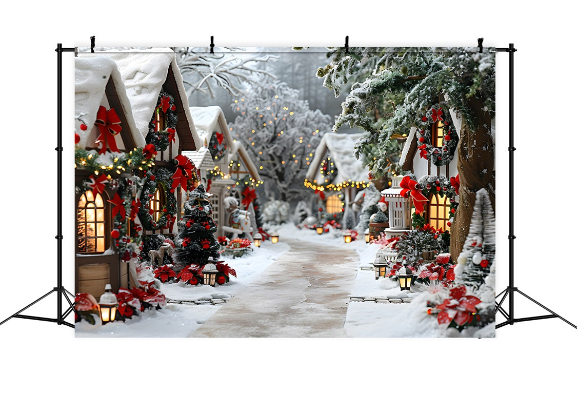 Sfondo Di Decorazioni Con Fiocco Per Villaggio Incantato Di Natale RR7-679