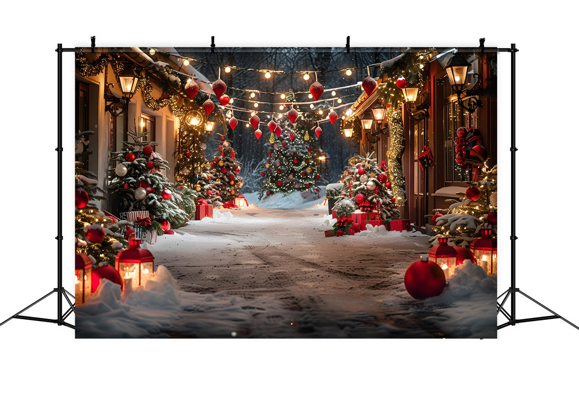 Sfondo Delle Lanterne Degli Alberi Del Vicolo Del Villaggio Di Natale RR7-683