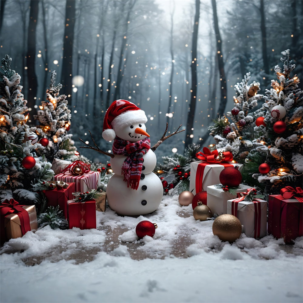 Sfondo Di Alberi Regali Pupazzo Di Neve Di Natale RR7-684