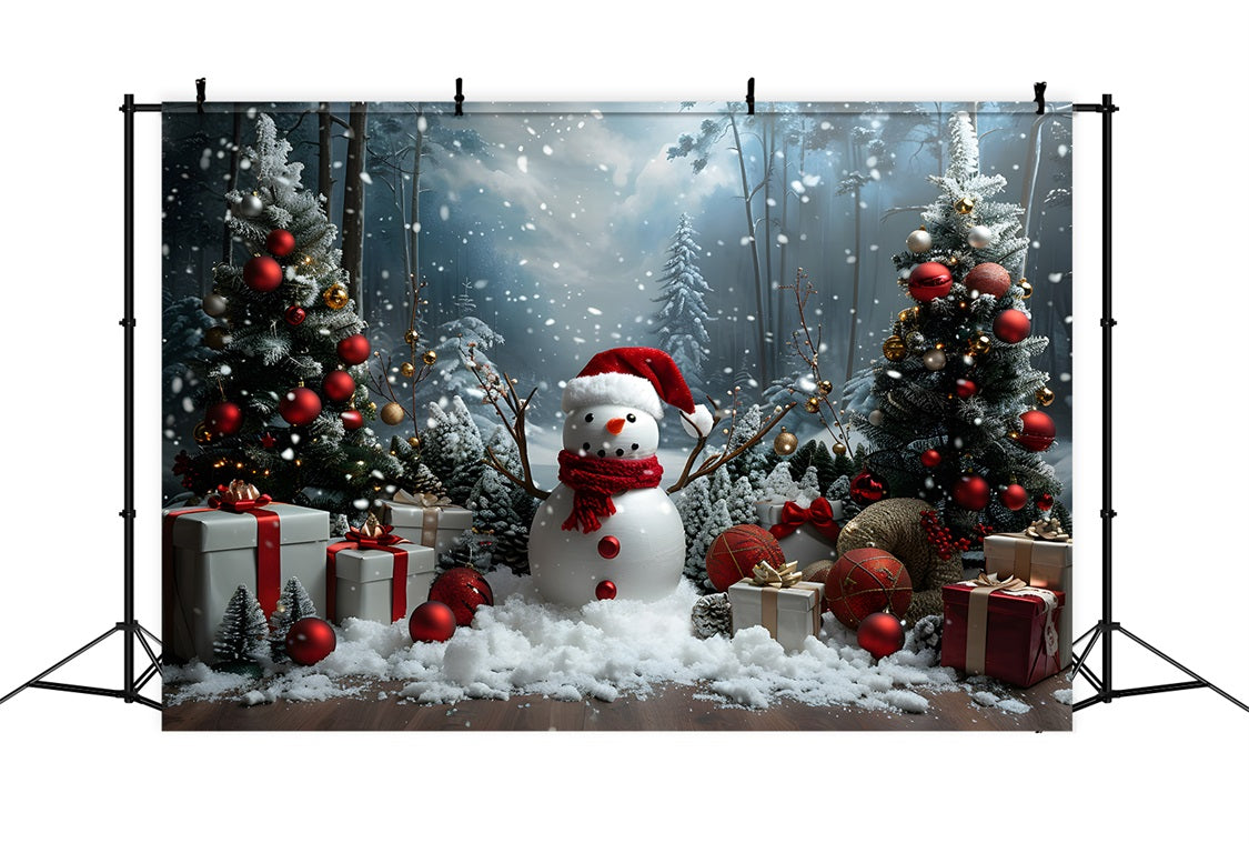 Sfondo Del Paese Delle Meraviglie Della Foresta Del Pupazzo Di Neve Di Natale RR7-685