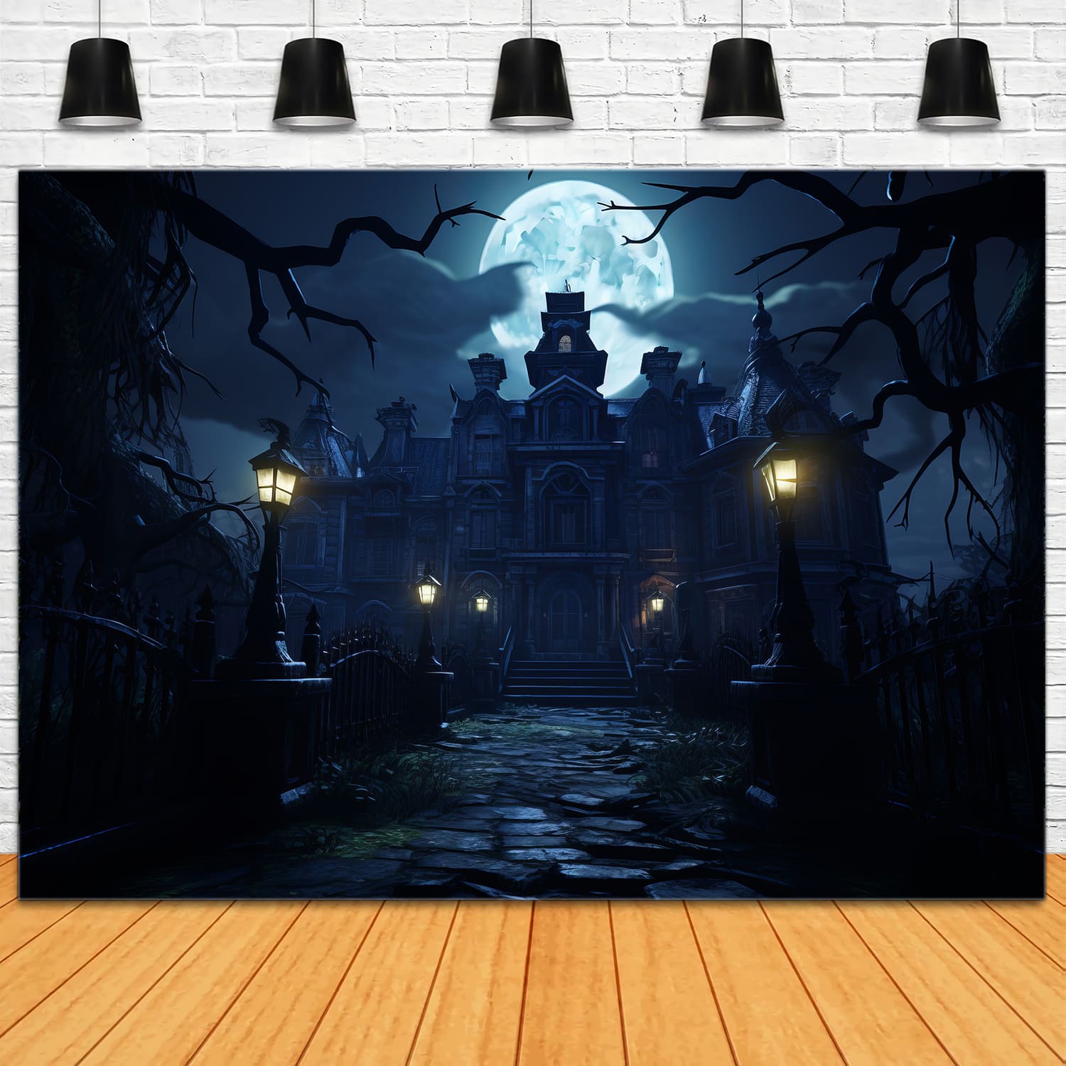 Sfondo Della Luna Piena Di Halloween Spooky Mansion RR7-69