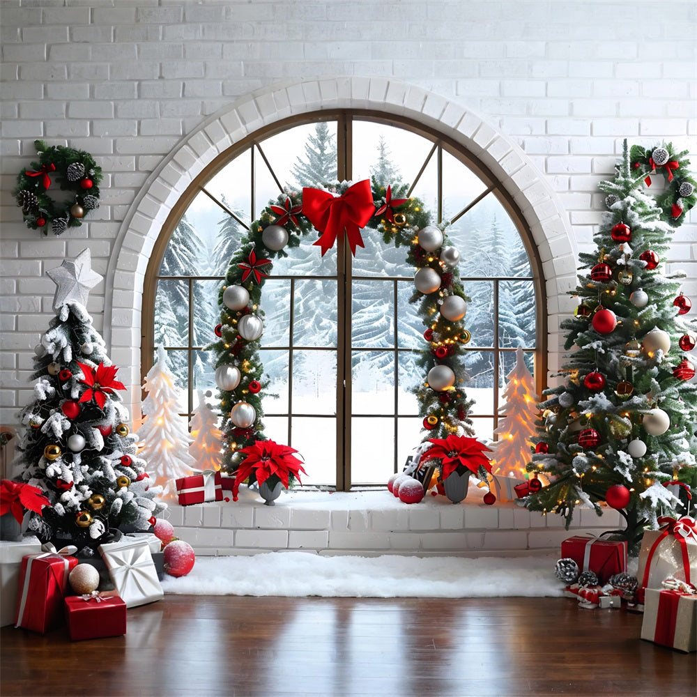 Finestra Di Natale Con Vista Sulla Foresta Innevata Sullo Sfondo RR7-693