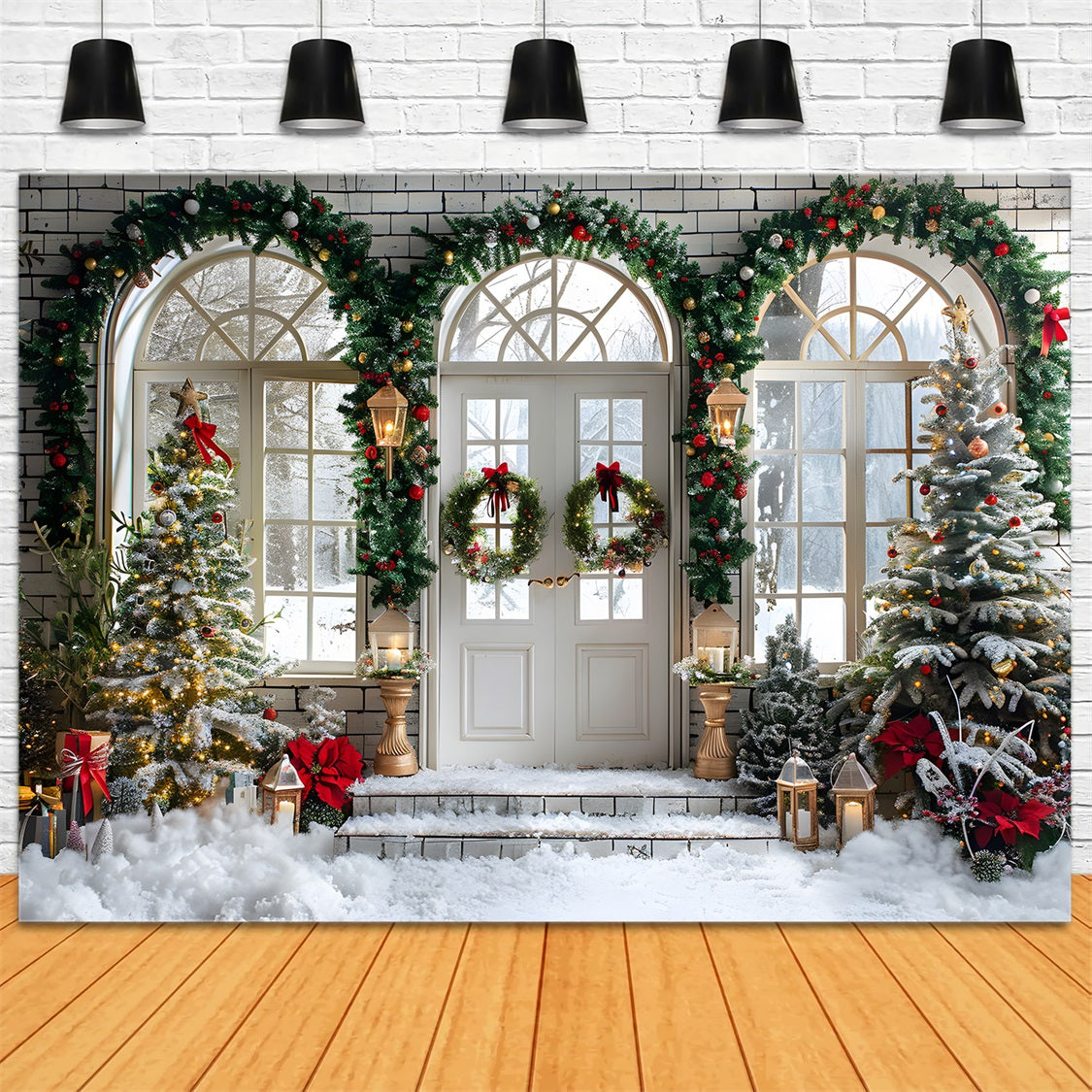 Sfondo Di Alberi Di Ghirlande Di Ghirlande Di Porta Ad Arco Di Natale RR7-695