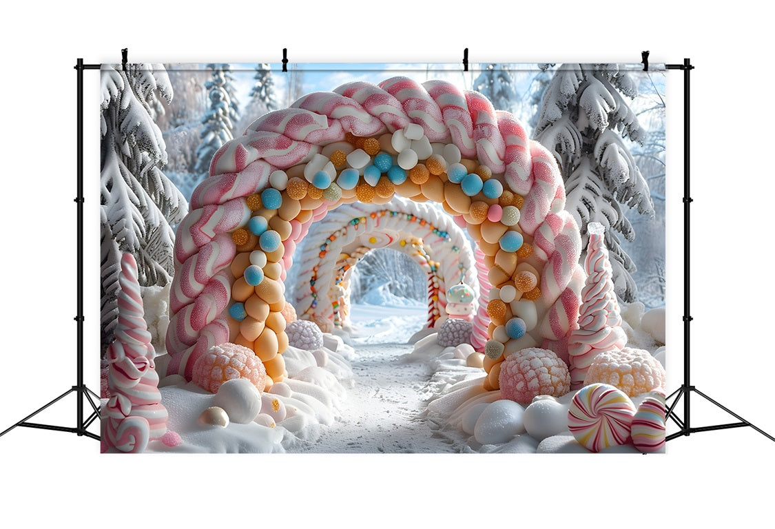 Sfondo Natalizio Con Decorazioni Innevate Per Porta Ad Arco RR7-702