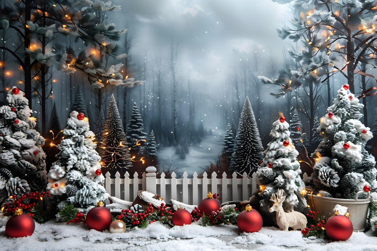 Sfondo Di Scena Di Foresta Invernale Incantata Di Natale RR7-704