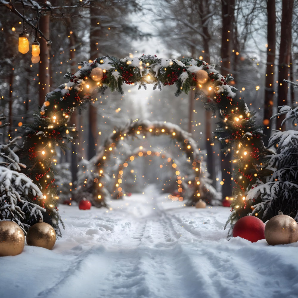Sfondo Dell'Arco Della Foresta Innevata Di Natale RR7-708