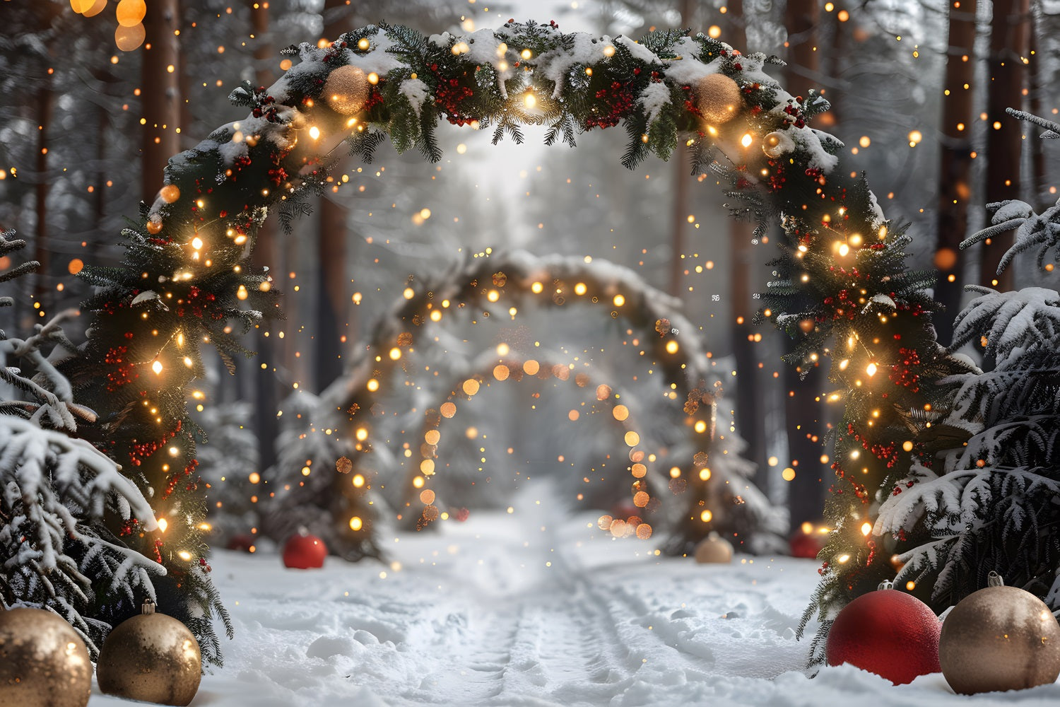 Sfondo Dell'Arco Della Foresta Innevata Di Natale RR7-708