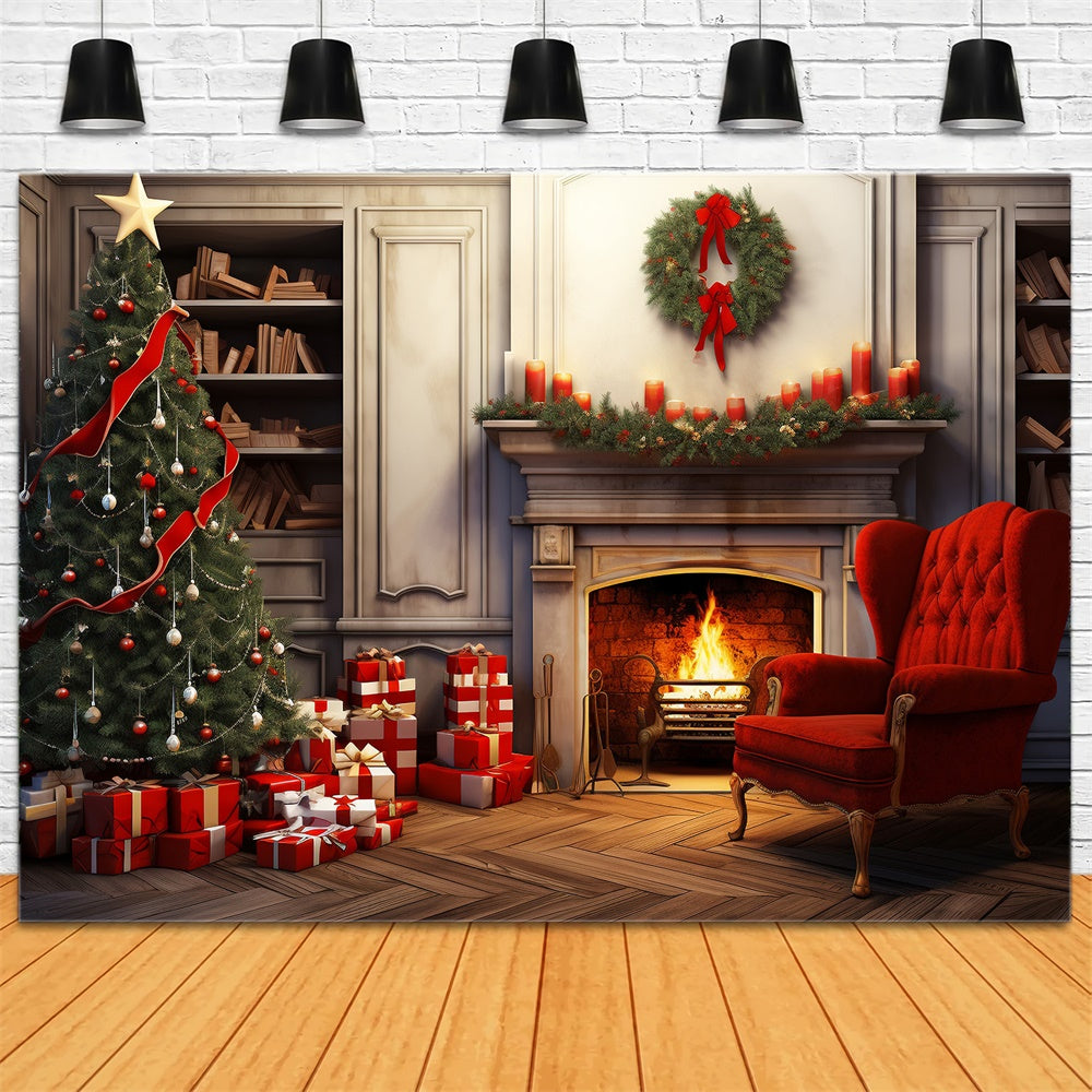 Sfondo Per Caminetto Con Scatole Regalo Per Albero Di Natale RR7-718