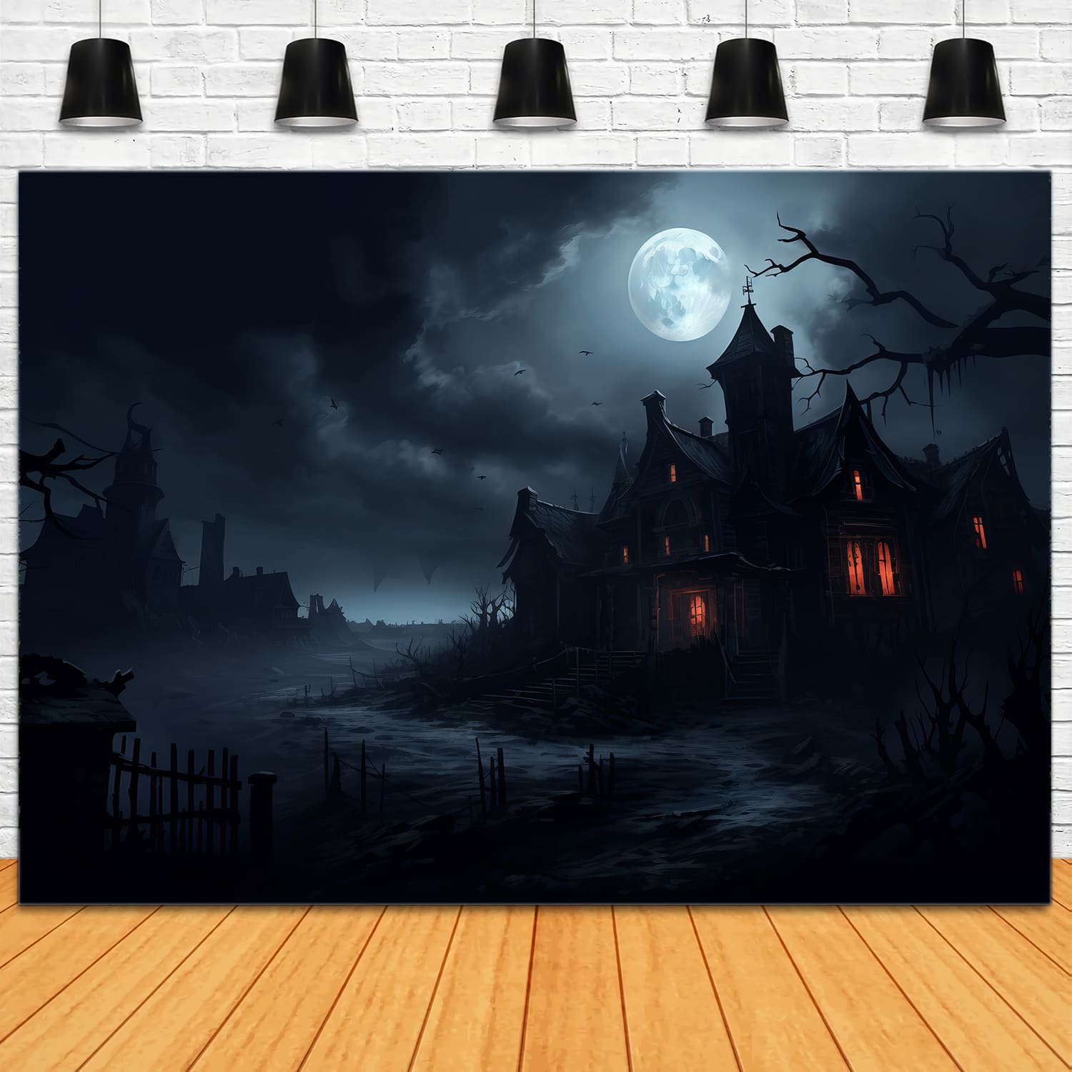 Sfondo Della Casa Spettrale Della Luna Di Halloween RR7-72