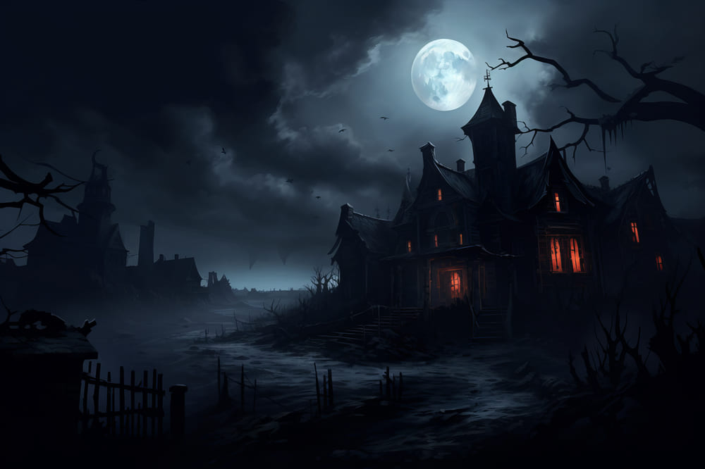 Sfondo Della Casa Spettrale Della Luna Di Halloween RR7-72