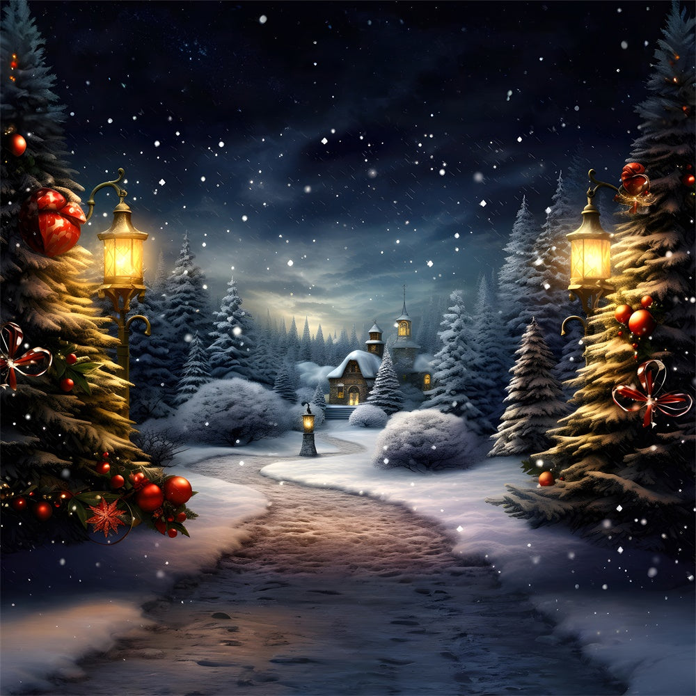Sfondo Del Villaggio Vistoso Invernale Dell'Albero Di Natale RR7-731