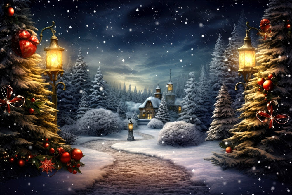 Sfondo Del Villaggio Vistoso Invernale Dell'Albero Di Natale RR7-731