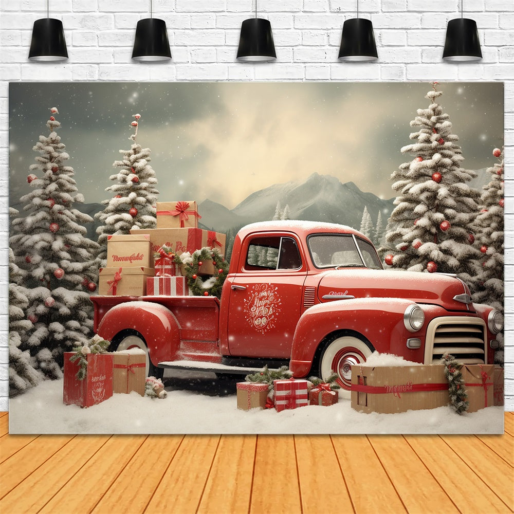 Sfondo Di Camion Rosso Con Albero Di Natale Innevato RR7-739