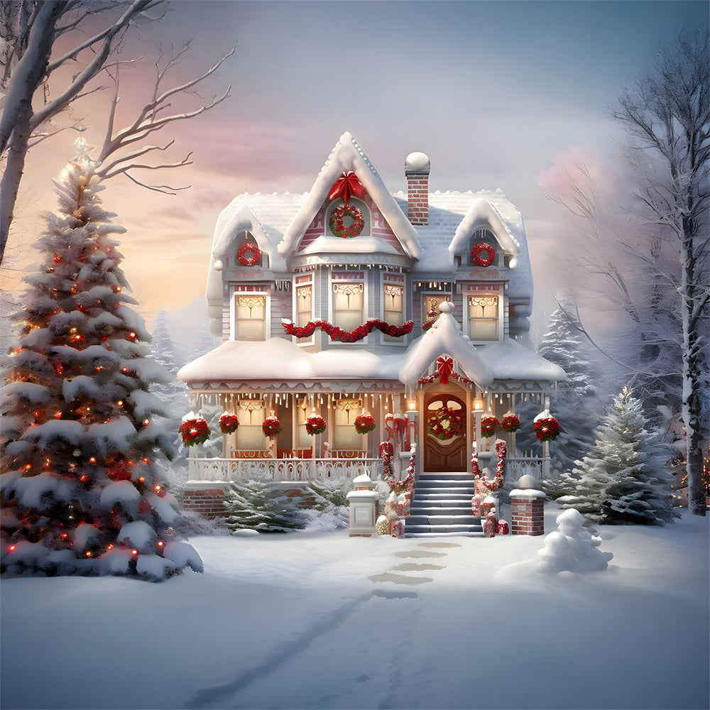 Sfondo Di Casa Decorata Con Neve Natalizia RR7-740