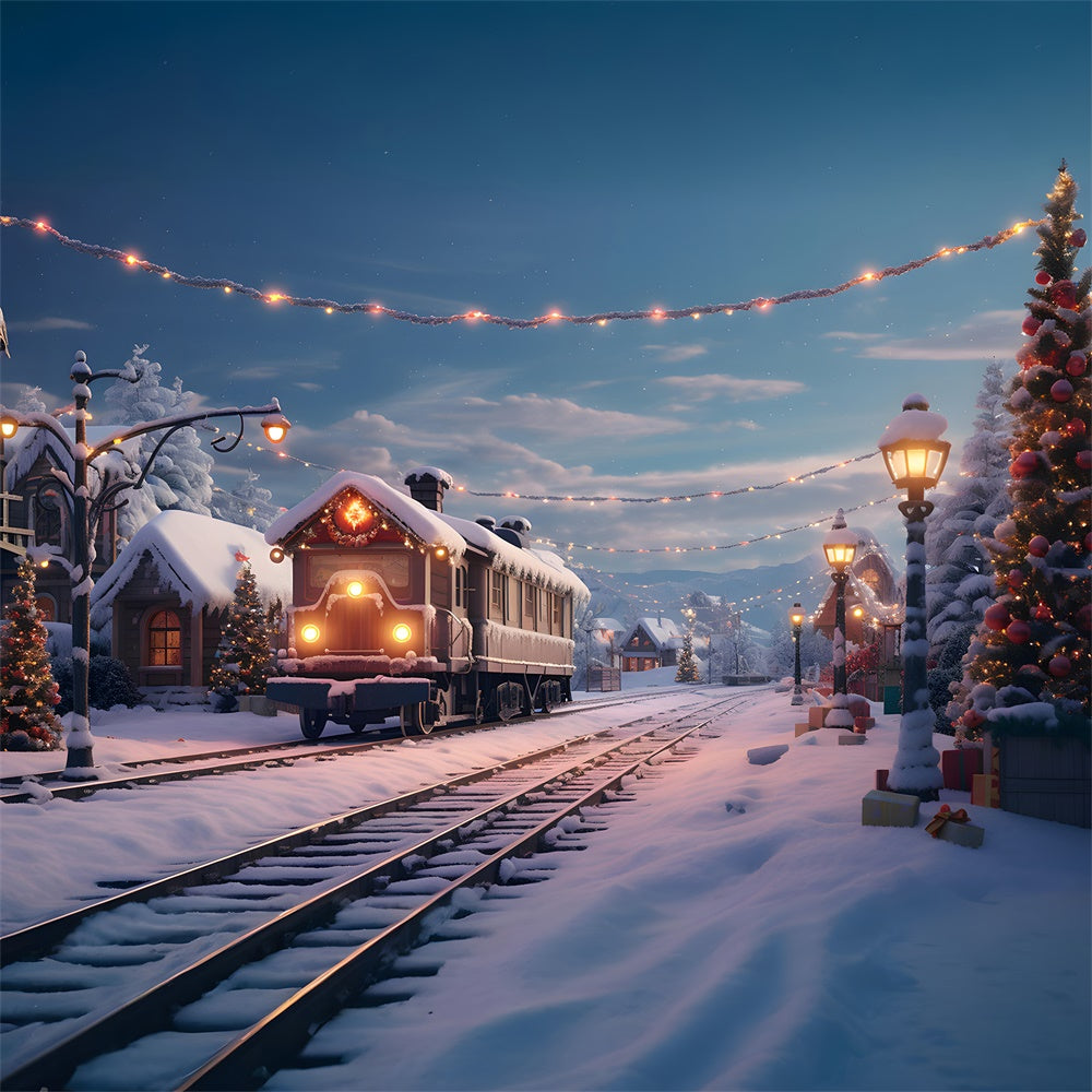 Sfondo Della Casa Del Villaggio Innevato Del Treno Di Natale RR7-741