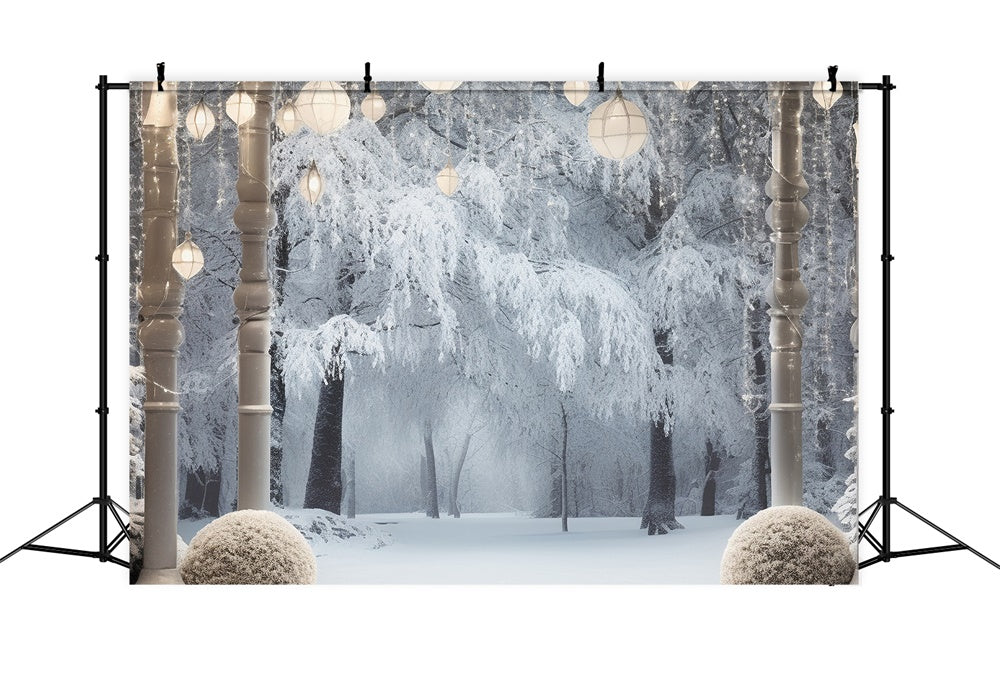 Sfondo Della Foresta Di Neve Delle Luci Dell'Albero Di Natale RR7-744