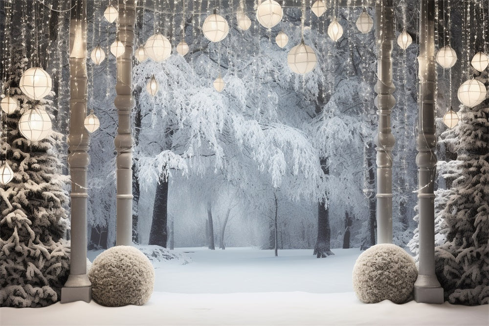 Sfondo Della Foresta Di Neve Delle Luci Dell'Albero Di Natale RR7-744