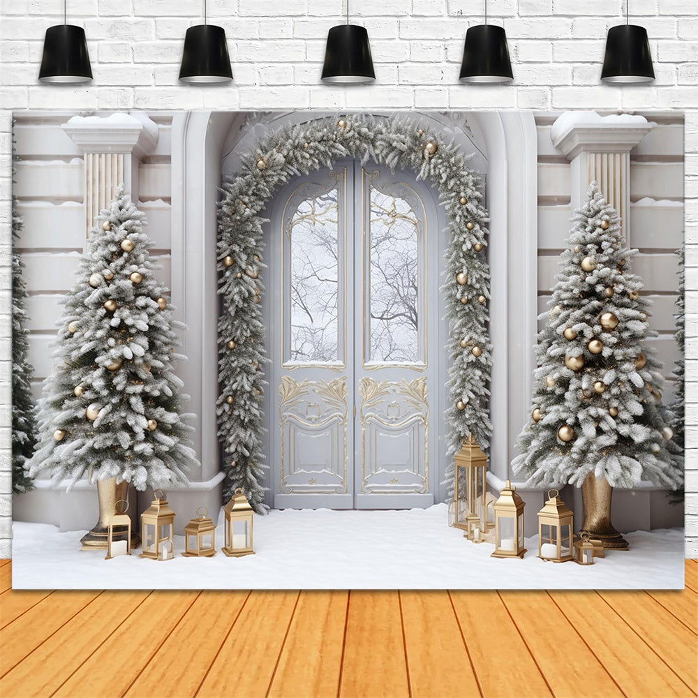 Sfondo Della Porta D'Ingresso Con Neve Sull'Albero Di Natale RR7-750