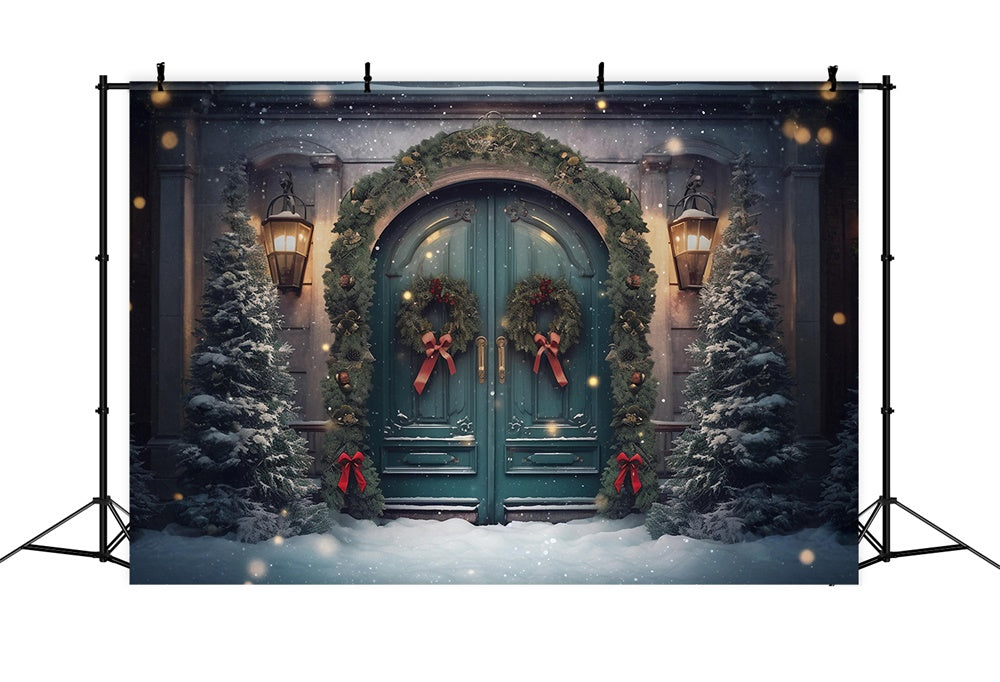 Ghirlanda Porta Albero Di Natale Neve Sullo Sfondo RR7-751