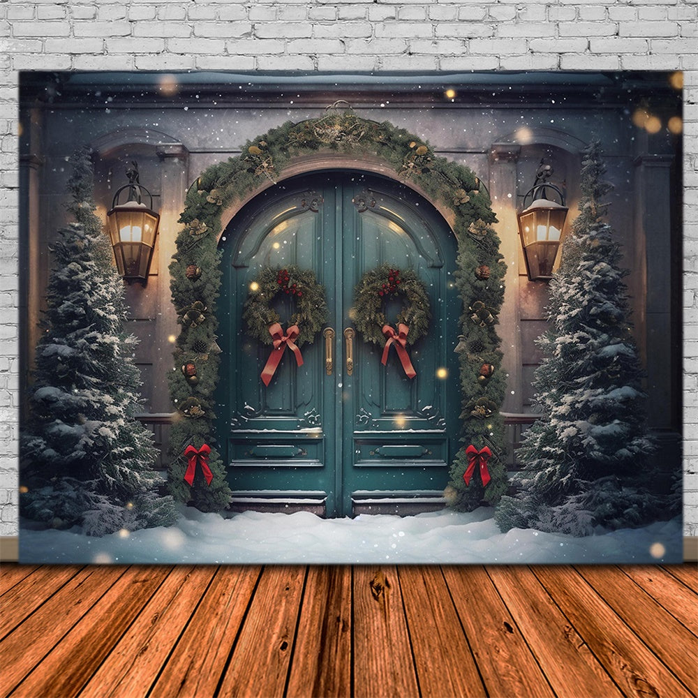 Ghirlanda Porta Albero Di Natale Neve Sullo Sfondo RR7-751
