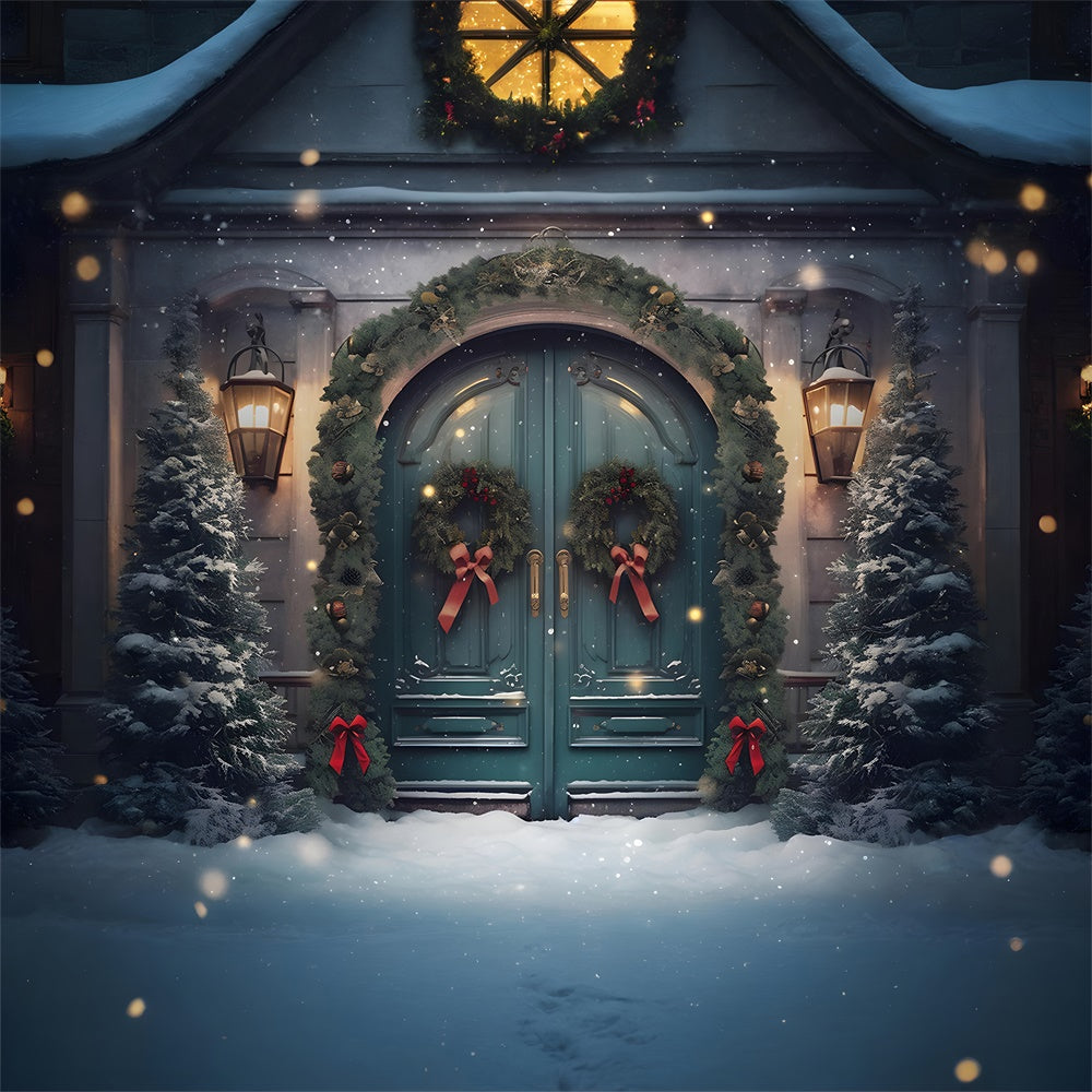 Ghirlanda Porta Albero Di Natale Neve Sullo Sfondo RR7-751