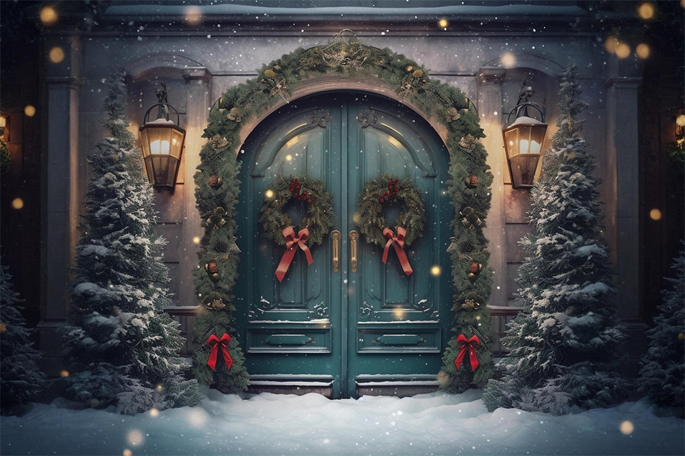 Ghirlanda Porta Albero Di Natale Neve Sullo Sfondo RR7-751