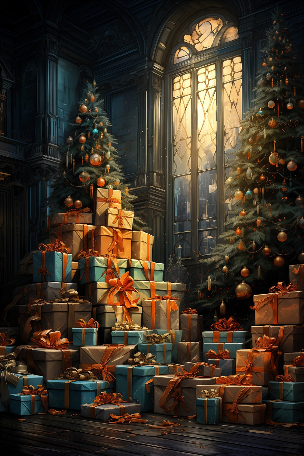 Sfondo Della Finestra Delle Scatole Regalo Dell'Albero Di Natale RR7-752