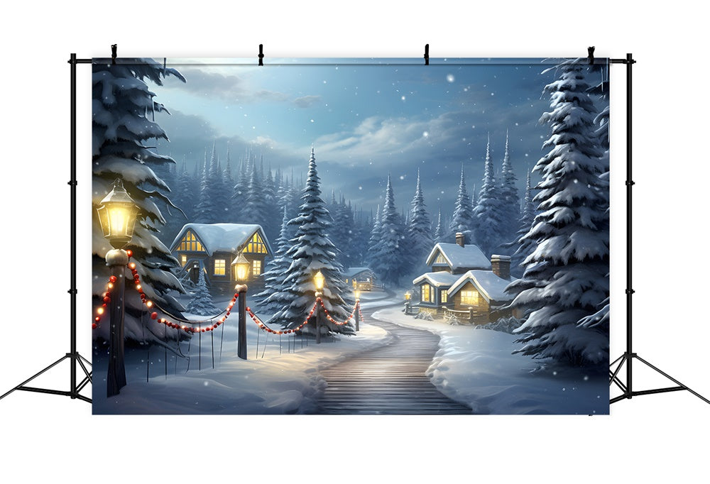 Sfondo Dell'Albero Di Natale Delle Case Forestali Innevate RR7-755