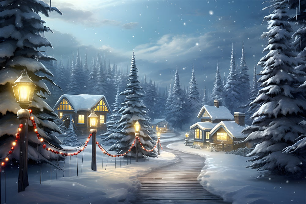 Sfondo Dell'Albero Di Natale Delle Case Forestali Innevate RR7-755