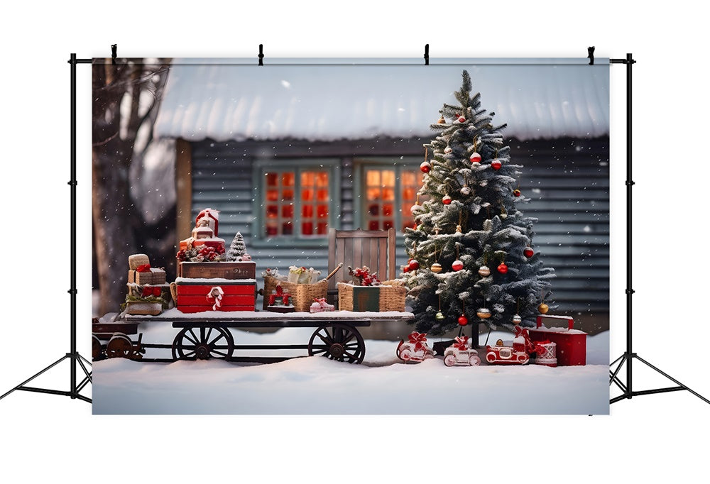 Sfondo Dell'Albero Di Natale Con Slitta Sulla Neve Di Babbo Natale RR7-757