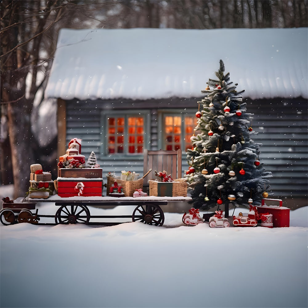 Sfondo Dell'Albero Di Natale Con Slitta Sulla Neve Di Babbo Natale RR7-757