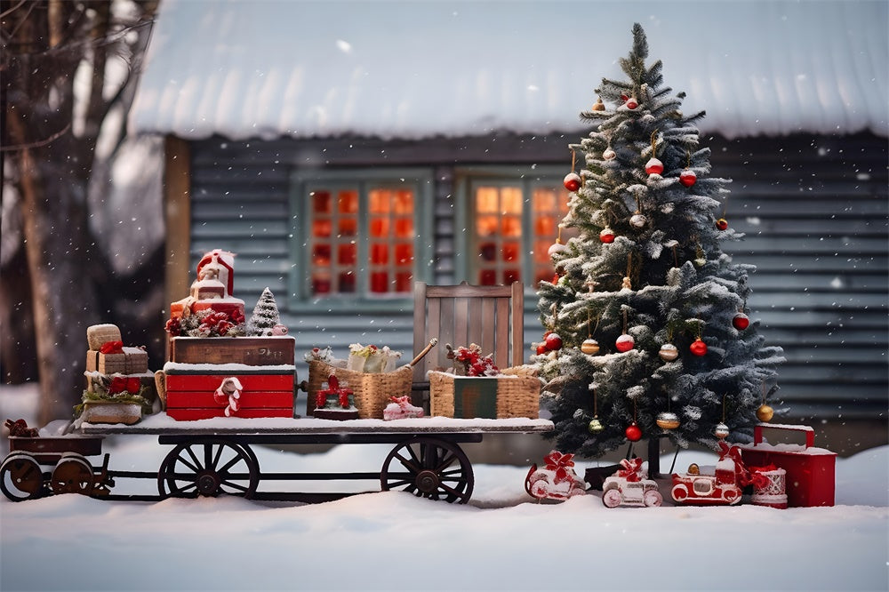 Sfondo Dell'Albero Di Natale Con Slitta Sulla Neve Di Babbo Natale RR7-757