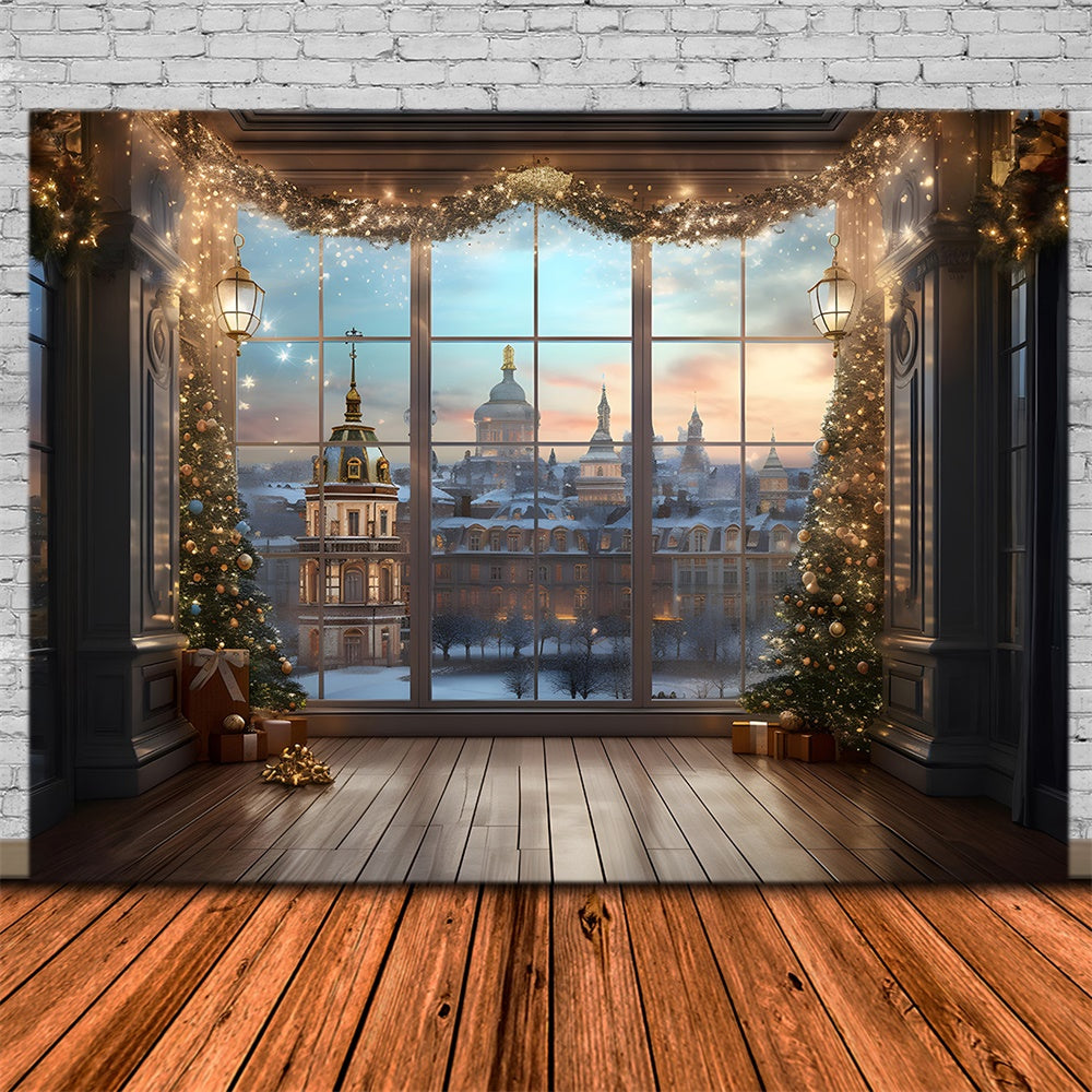 Sfondo Con Vista Sulla Finestra Delle Luci Dell'Albero Di Natale RR7-760