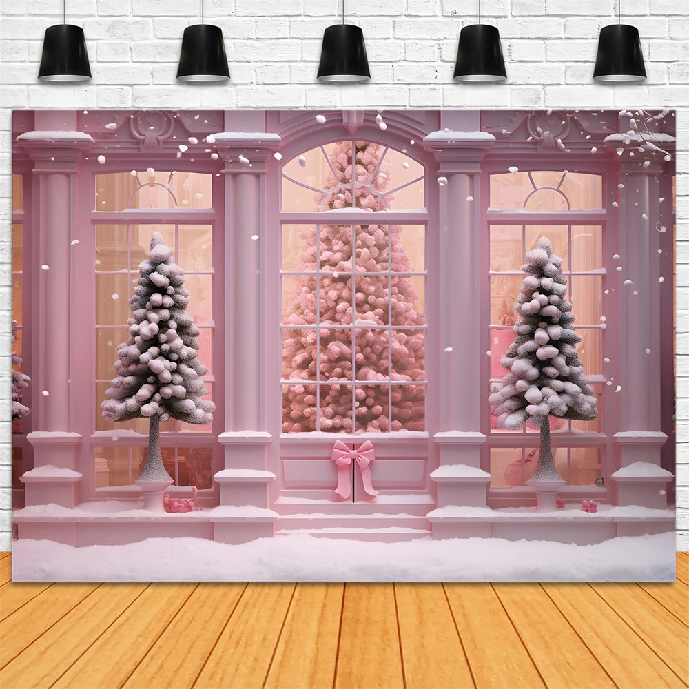 Sfondo Rosa Della Finestra Della Casa Sull'Albero Di Natale RR7-762