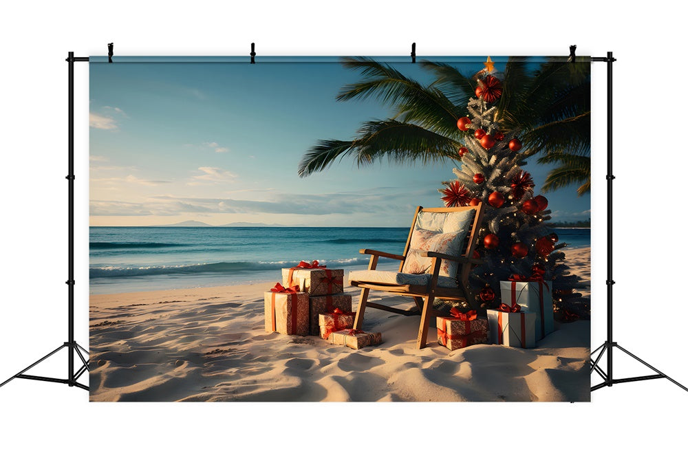 Sfondo Dell'Albero Di Natale Al Tramonto Sulla Spiaggia Di Sabbia RR7-769