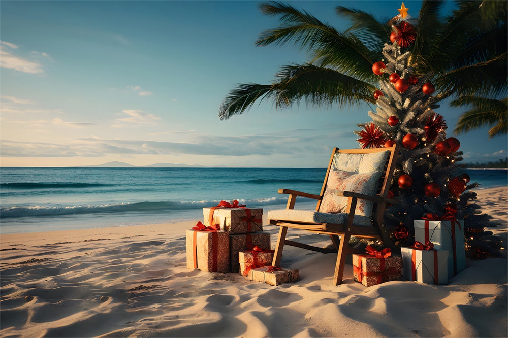 Sfondo Dell'Albero Di Natale Al Tramonto Sulla Spiaggia Di Sabbia RR7-769
