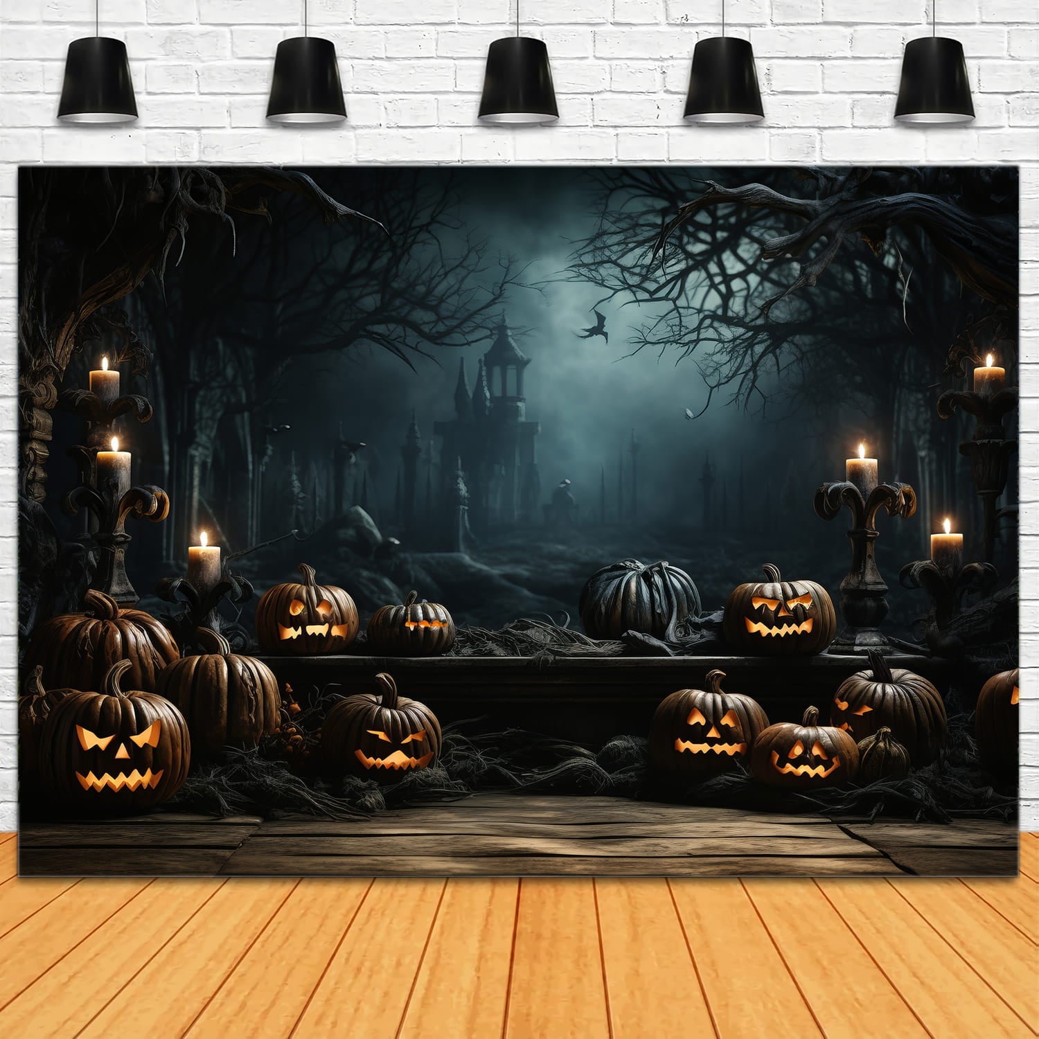 Sfondo Fotografico Con Zucche Luminose Di Halloween RR7-77