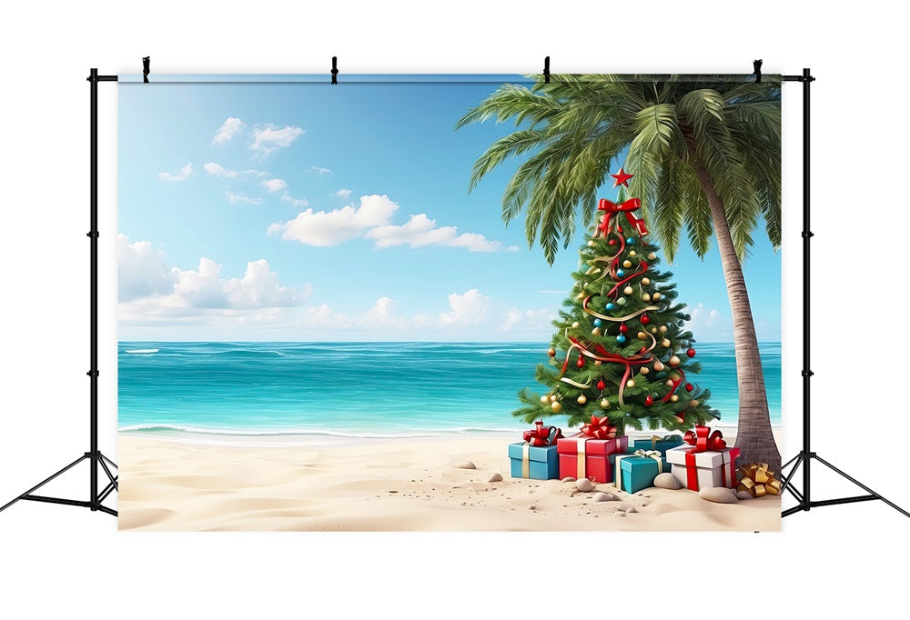 Sfondo Di Spiaggia Di Scatole Regalo Per Albero Di Natale RR7-772