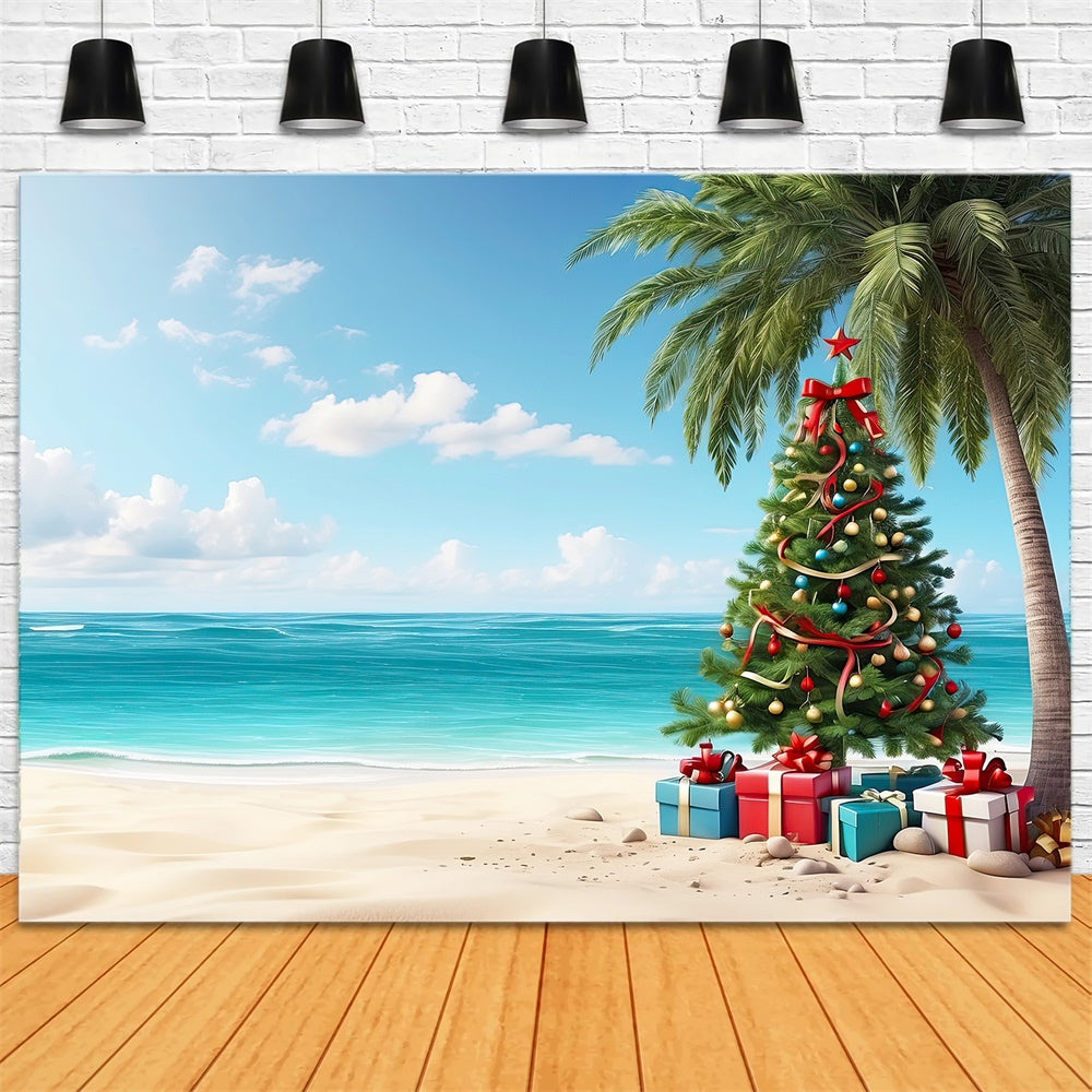 Sfondo Di Spiaggia Di Scatole Regalo Per Albero Di Natale RR7-772