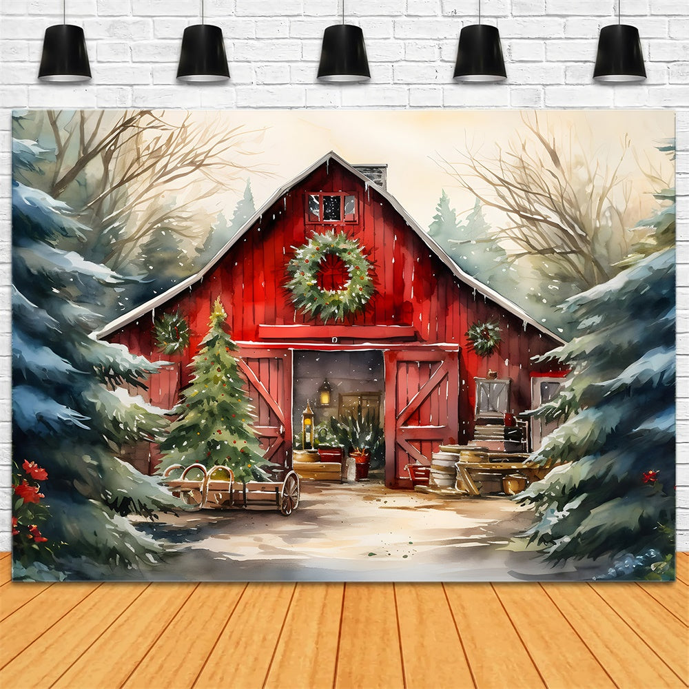 Sfondo Dell'Albero Di Natale Della Casa In Legno Dell'Acquerello RR7-774