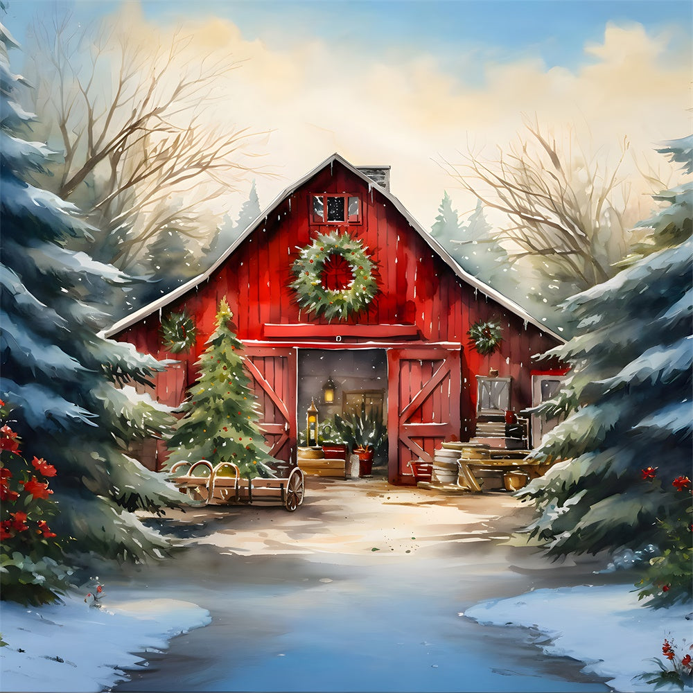 Sfondo Dell'Albero Di Natale Della Casa In Legno Dell'Acquerello RR7-774